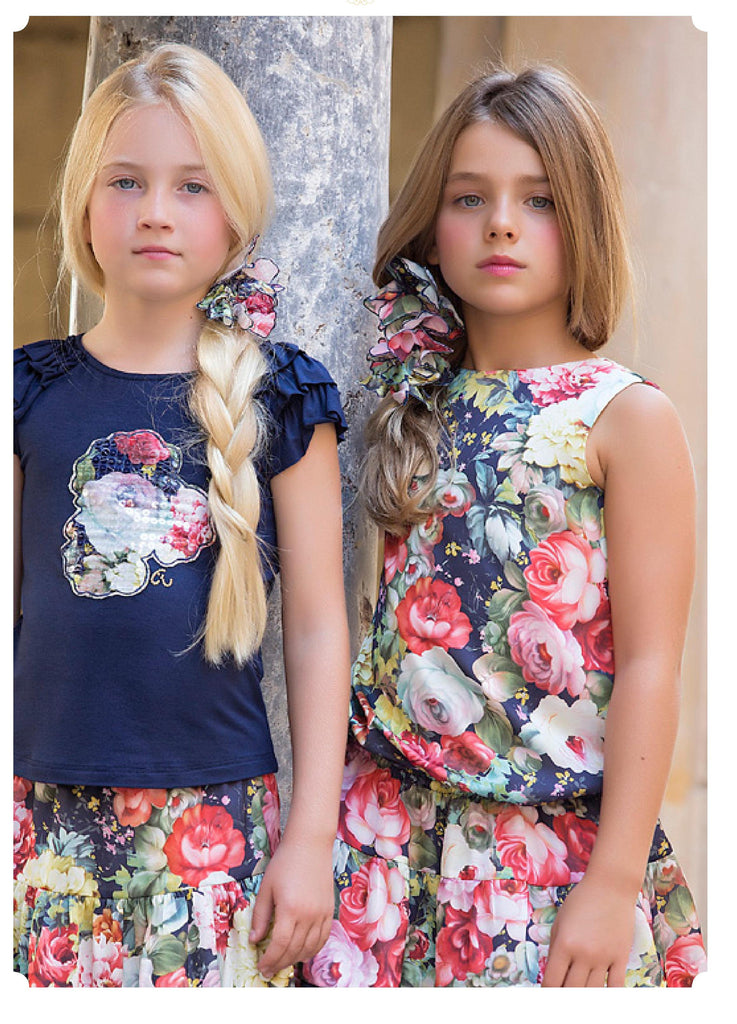 Vestido Estampado Flores en satén y viscosa Artesanía Amaya 76428