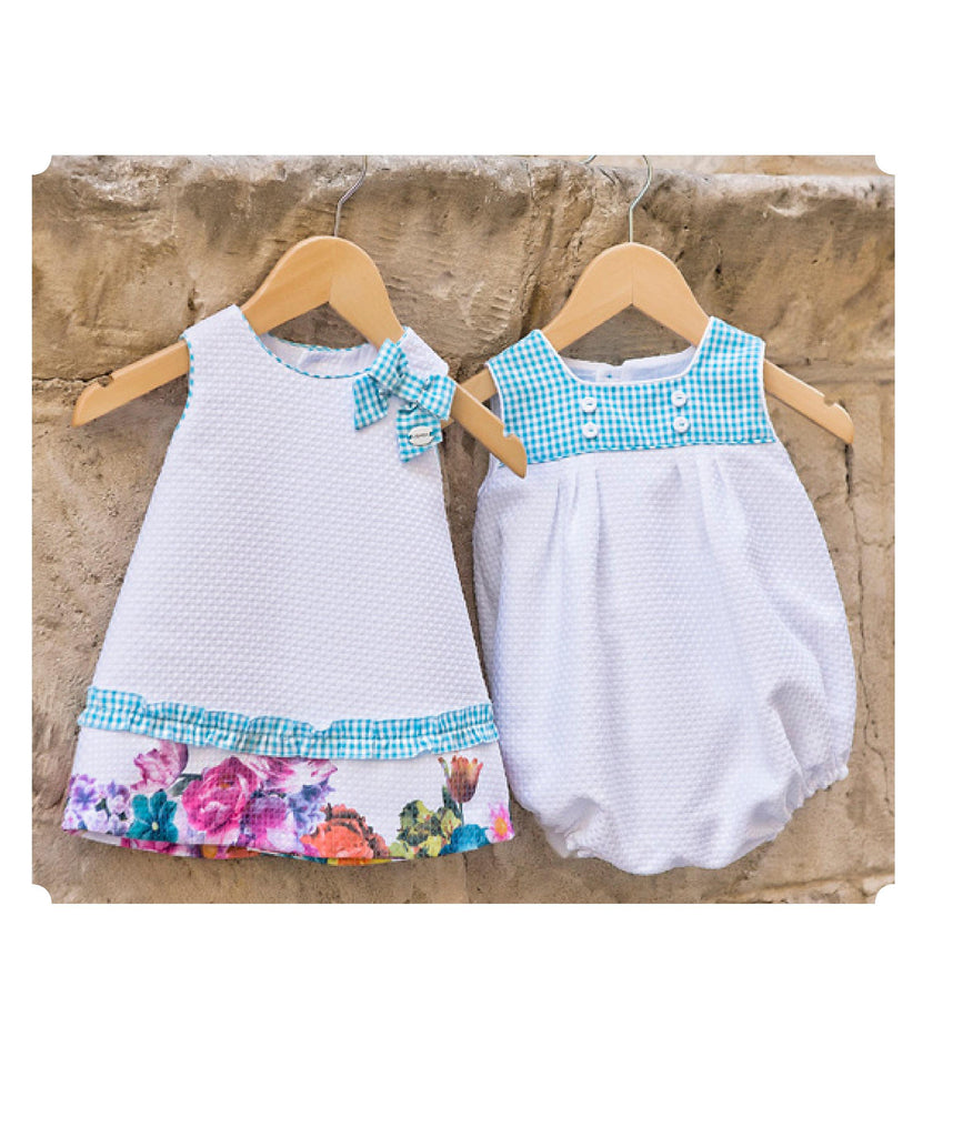 Vestido Piqué estampado de algodón Artesanía Amaya Color turquesa 75410